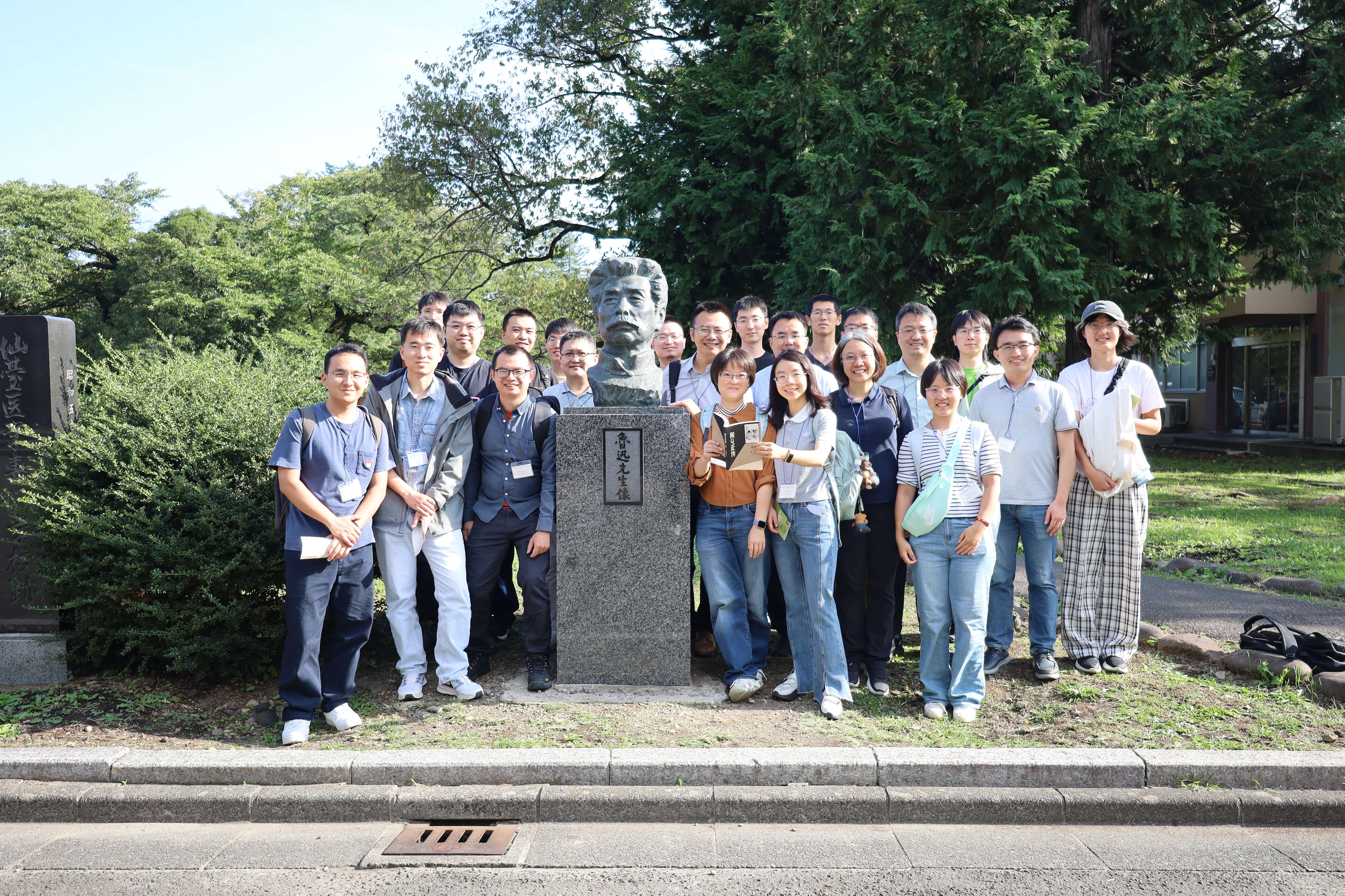 At the Lu Xun Monument, Tohoku University, during the 2025 Tokyo–Beijing–Sendai Joint Workshop on Quantum Matter